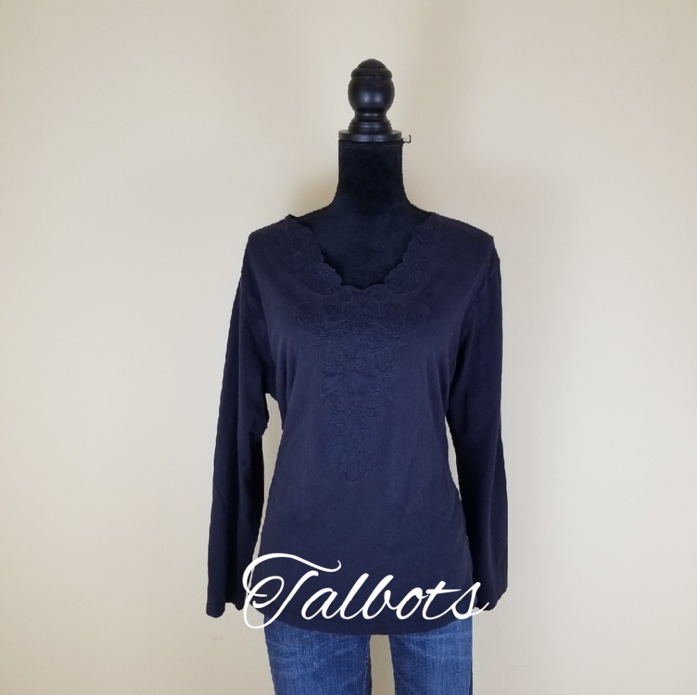 TALBOTS NAVY TUNIC W/EMBROIDERED NECK, SIZE 2X